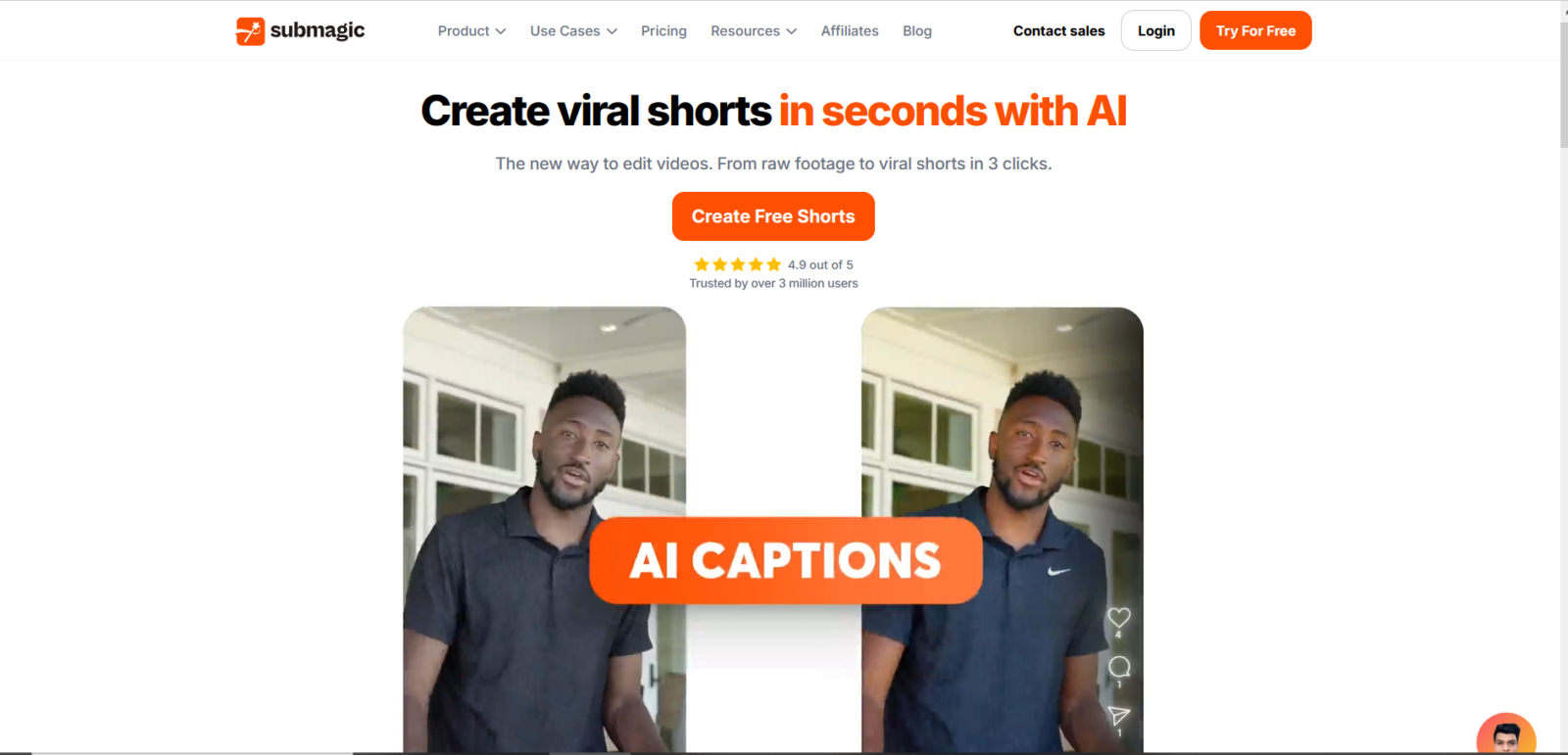 Interface Submagic - créer des YouTube Shorts avec l'IA