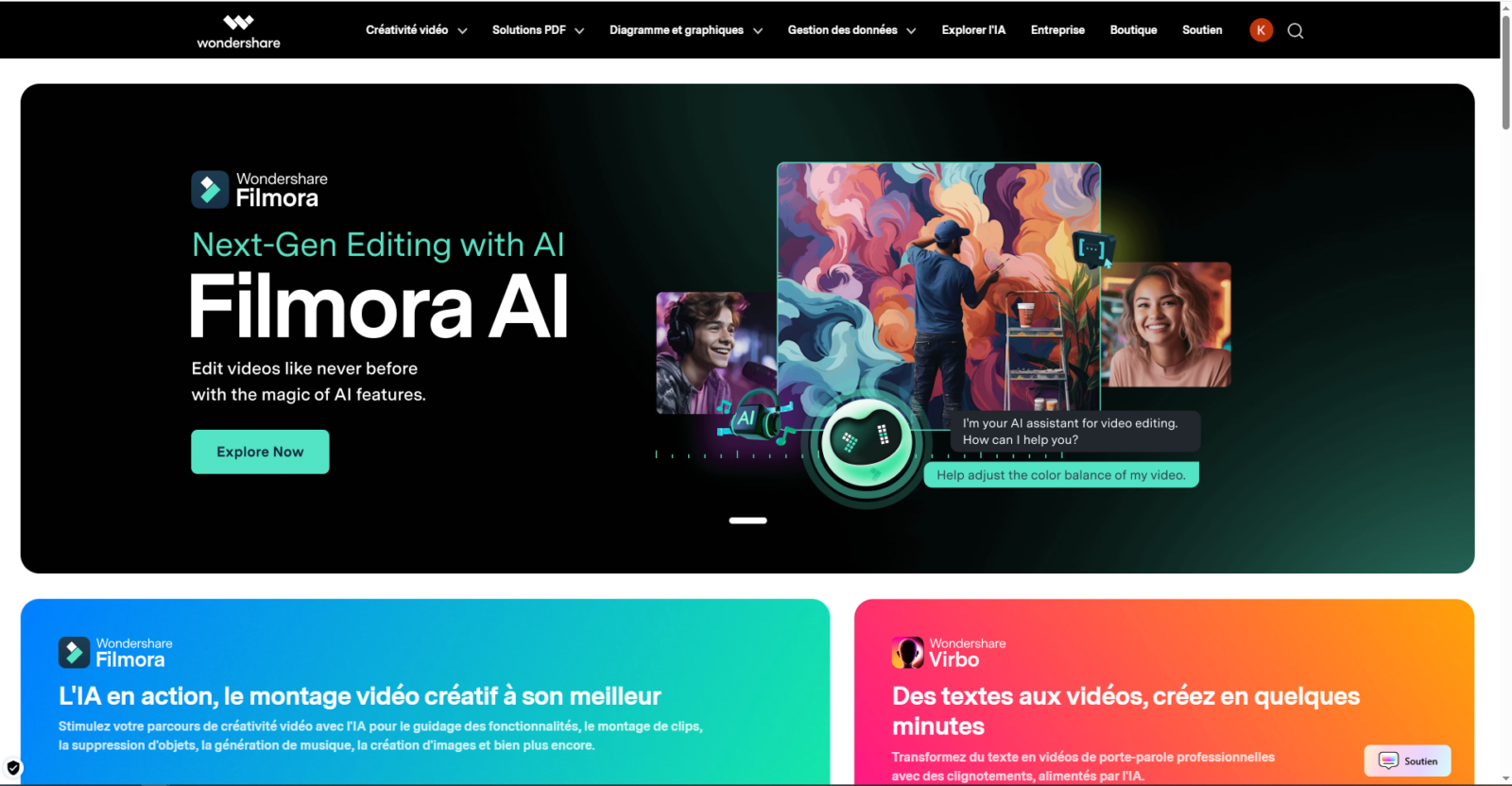 Interface Filmora AI
