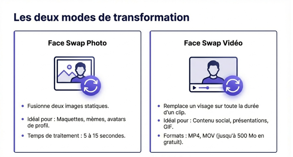 2 modes de swap vidéo vidnoz