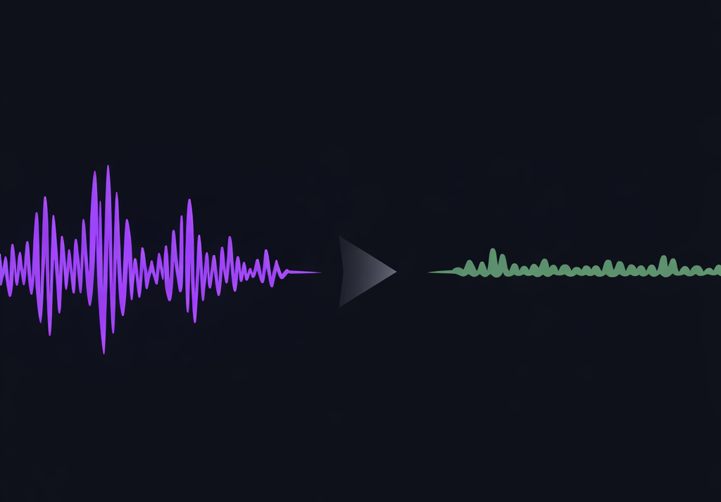 Illustration comparatif qualité vocale IA — deux formes d'onde sonore côte à côte