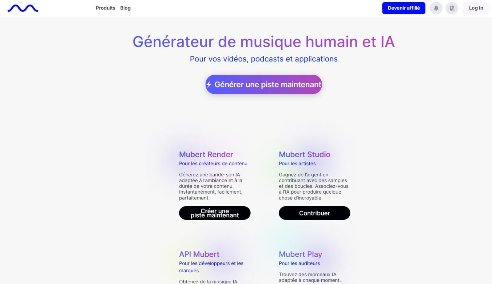Interface de Mubert AI — générateur de musique IA