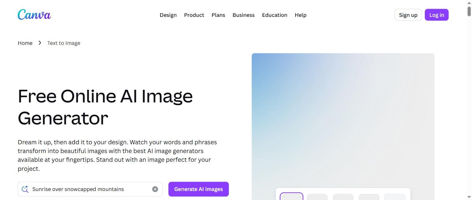 Page du générateur d'images IA de Canva