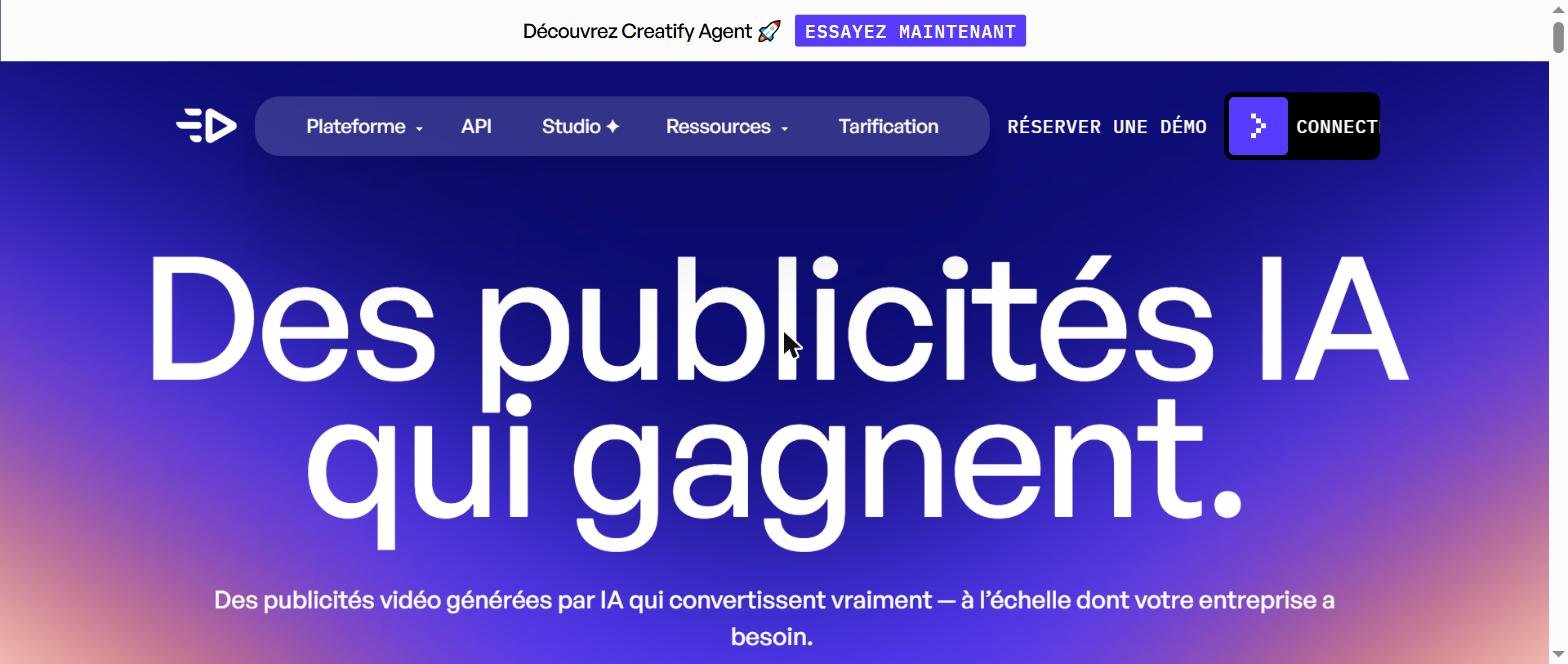 Page d'accueil Creatify AI 2026 - Des publicités IA qui gagnent - générateur de pubs vidéo UGC pour e-commerce