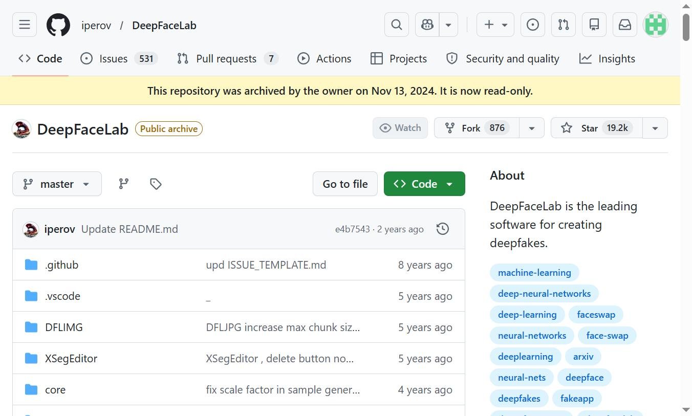 Repository GitHub de DeepFaceLab - logiciel open-source deepfake professionnel