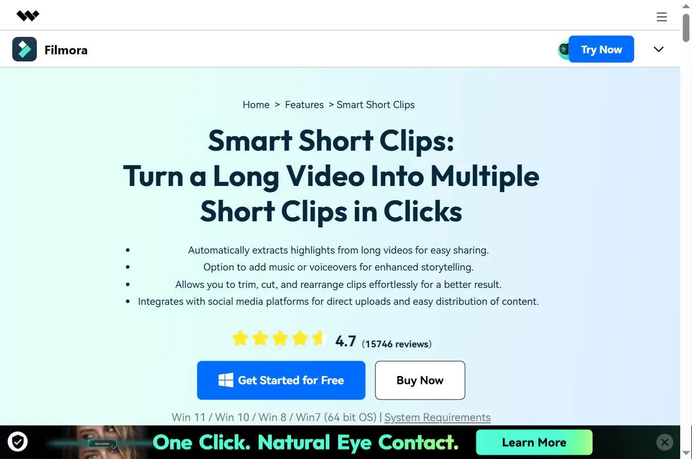Filmora Smart Short Clips - Transform a long video into several TikTok Shorts