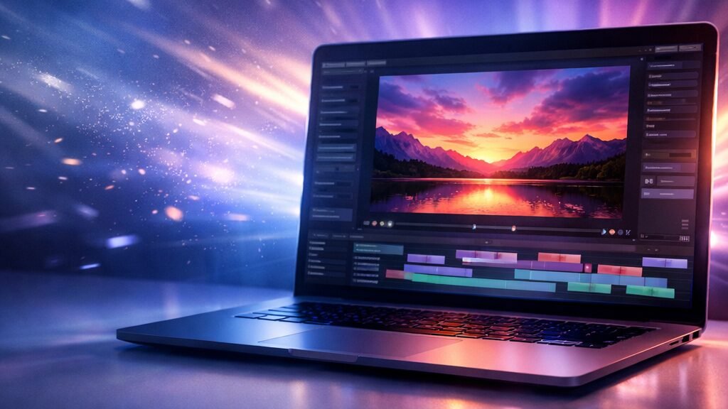 Interface d'un générateur vidéo IA gratuit type Google AI Studio : éditeur avec preview du clip et timeline