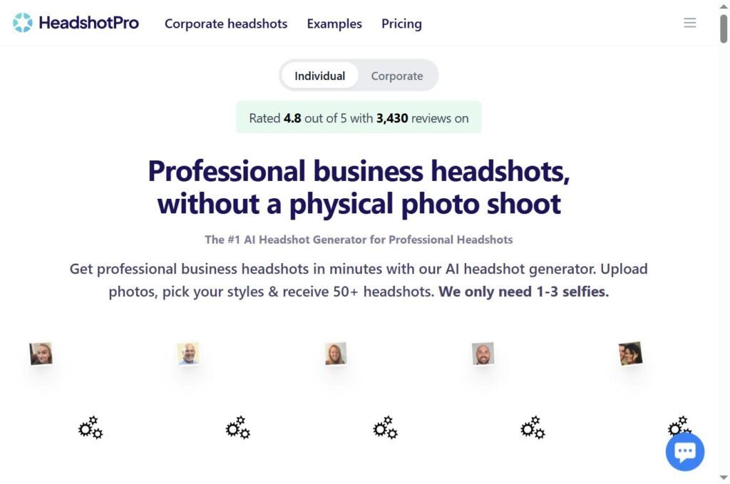 Capture d'écran du site HeadshotPro - AI Headshot Generator professionnel
