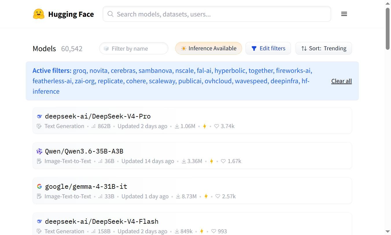 Hugging Face Hub - 60 000 modèles disponibles avec Inference Available