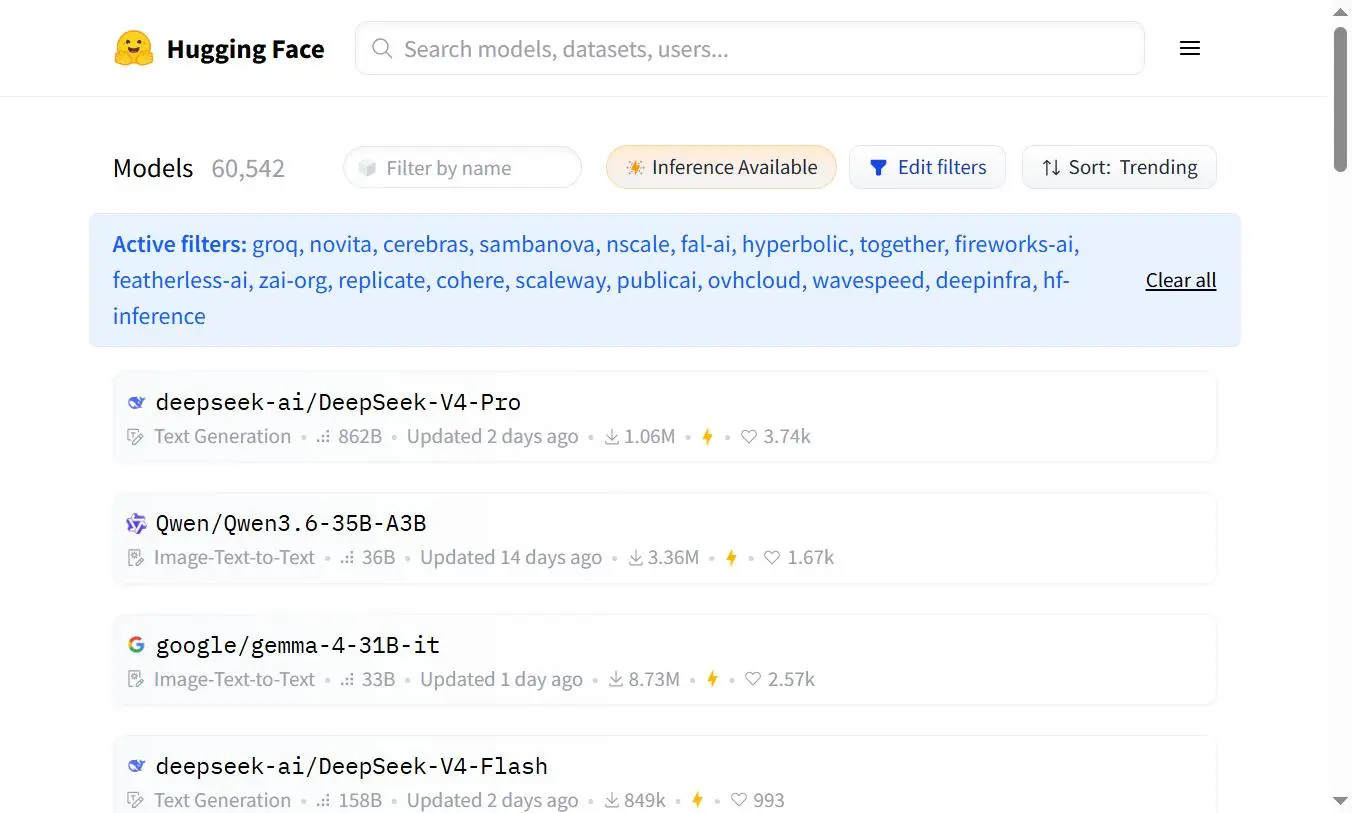 Hugging Face Hub - 60 000 modèles disponibles avec Inference Available