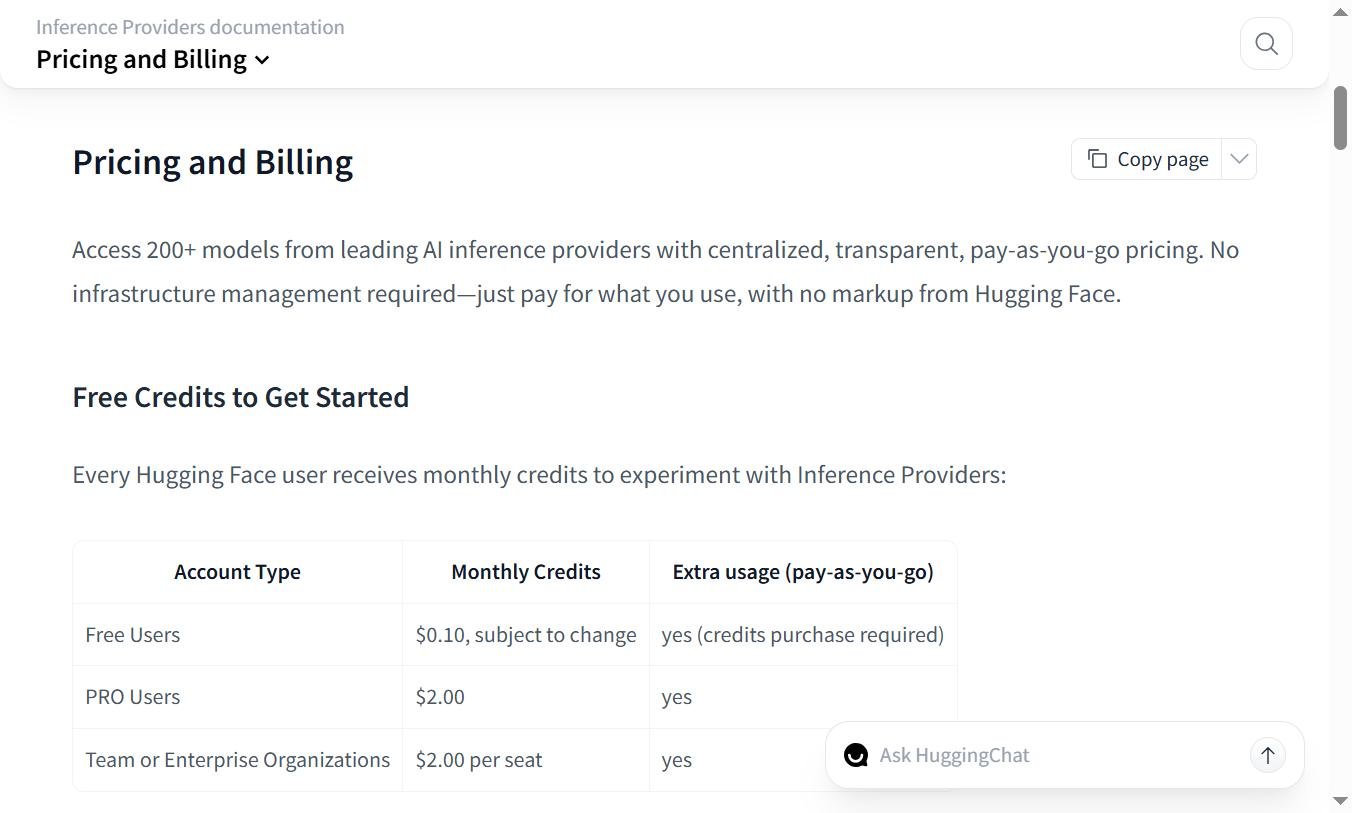Hugging Face Inference Providers - Pricing and Billing avec free tier