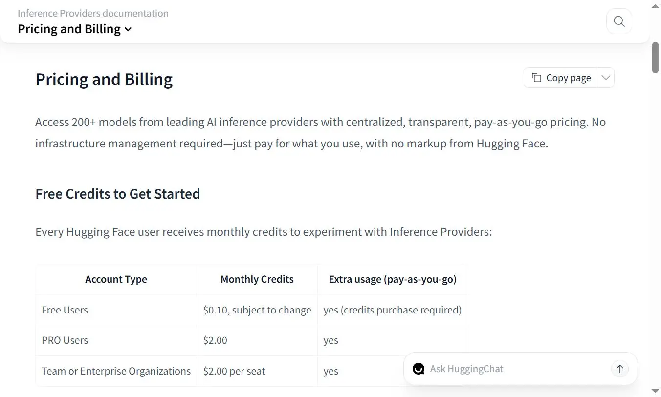 Hugging Face Inference Providers - Pricing and Billing avec free tier