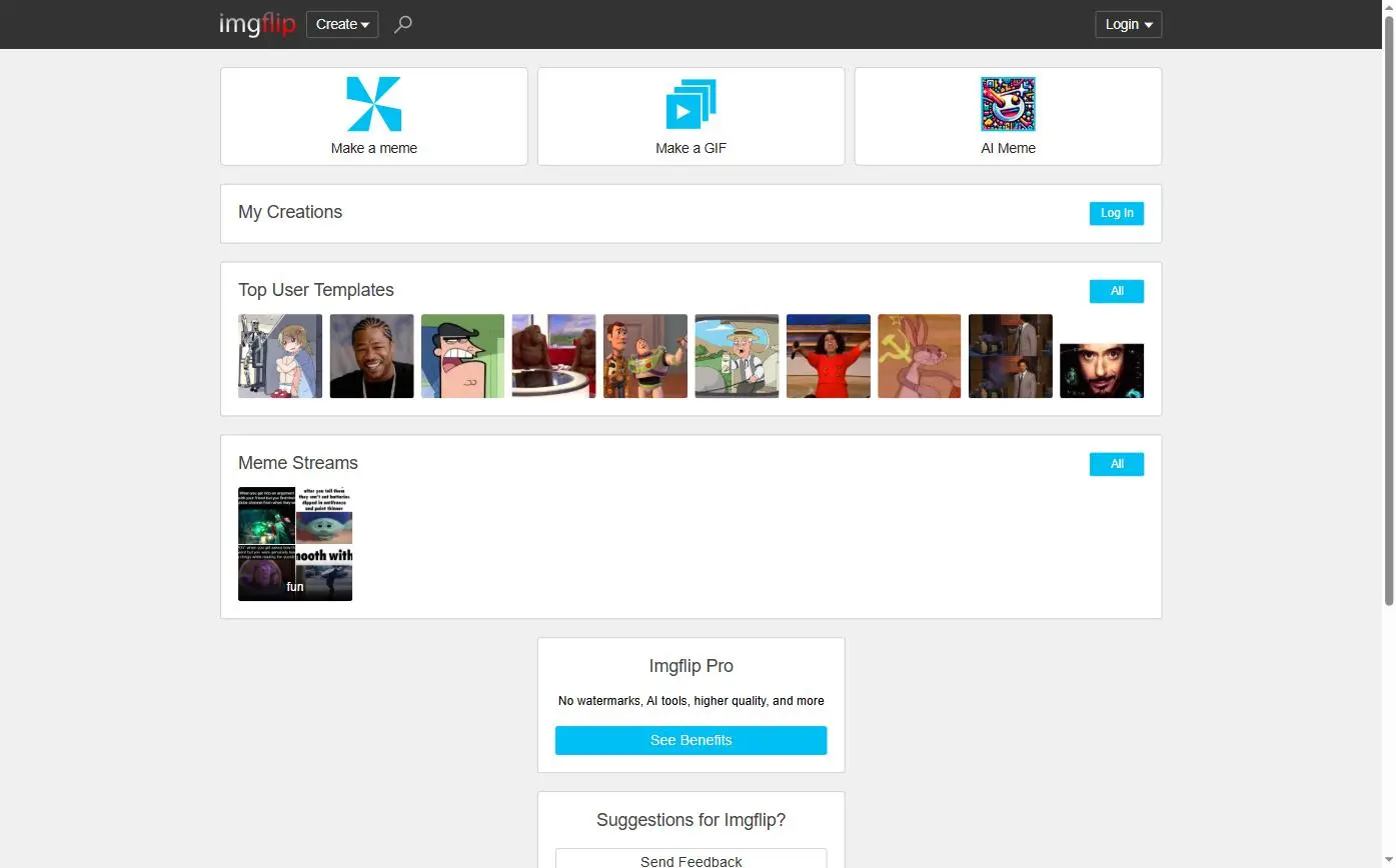 Site interface Imgflip - memes creator