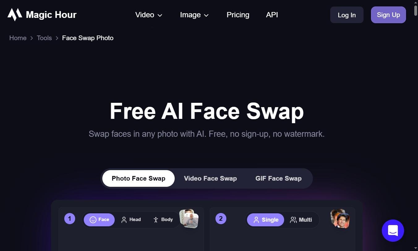 Interface de Magic Hour Face Swap - gratuit sans watermark