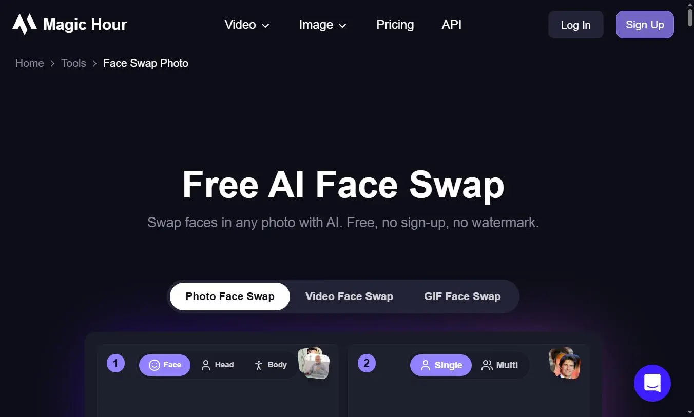 Magic Hour Face Swap Interface - free without watermark