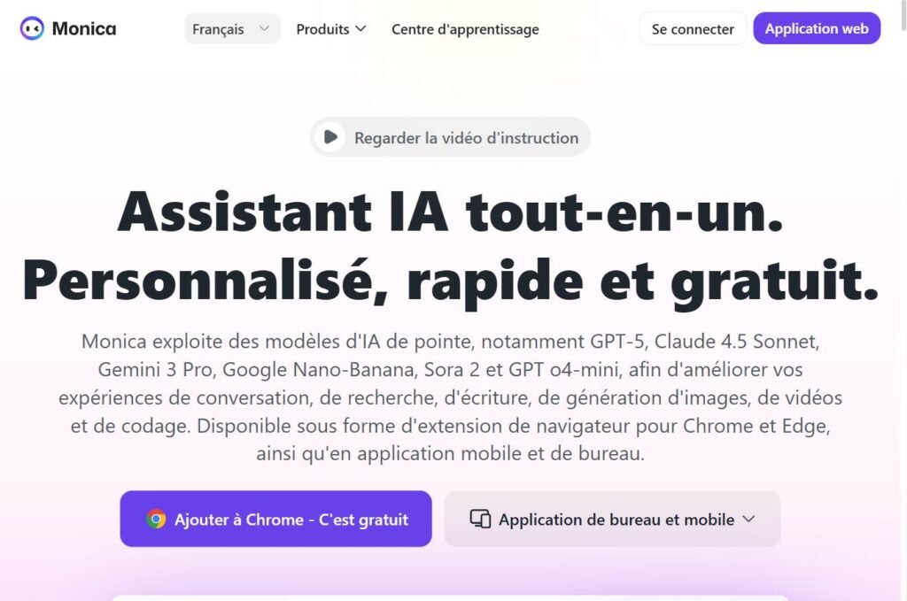 Capture d'écran du site Monica.im - Assistant IA tout-en-un