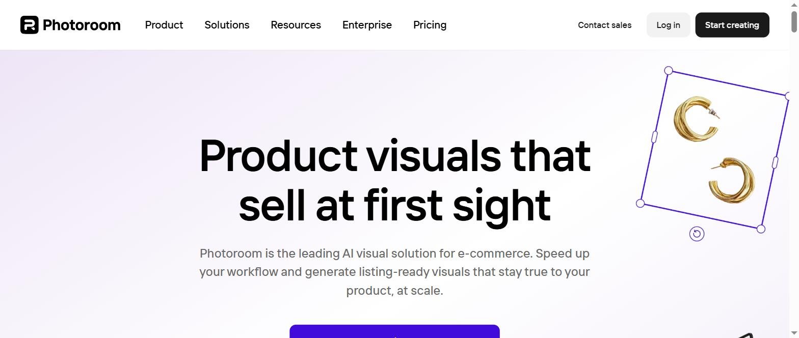 Photoroom homepage, photo editor AI