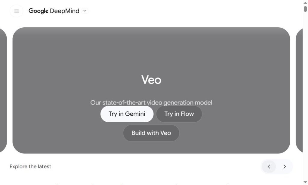 Page officielle Veo sur Google DeepMind - modèle de génération vidéo IA