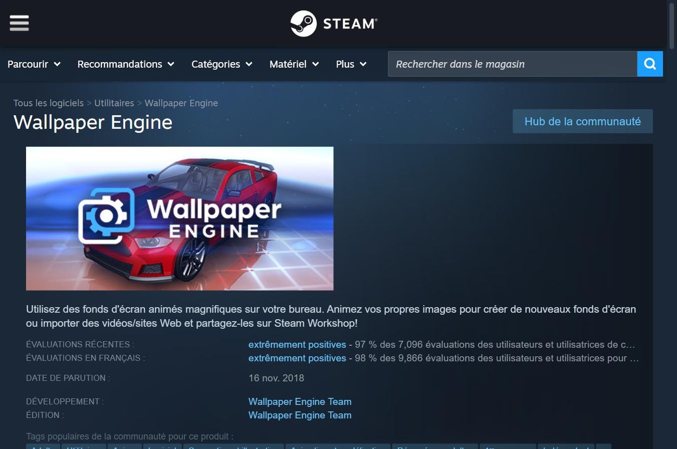 Wallpaper Engine sur Steam - fond d'écran vidéo Windows