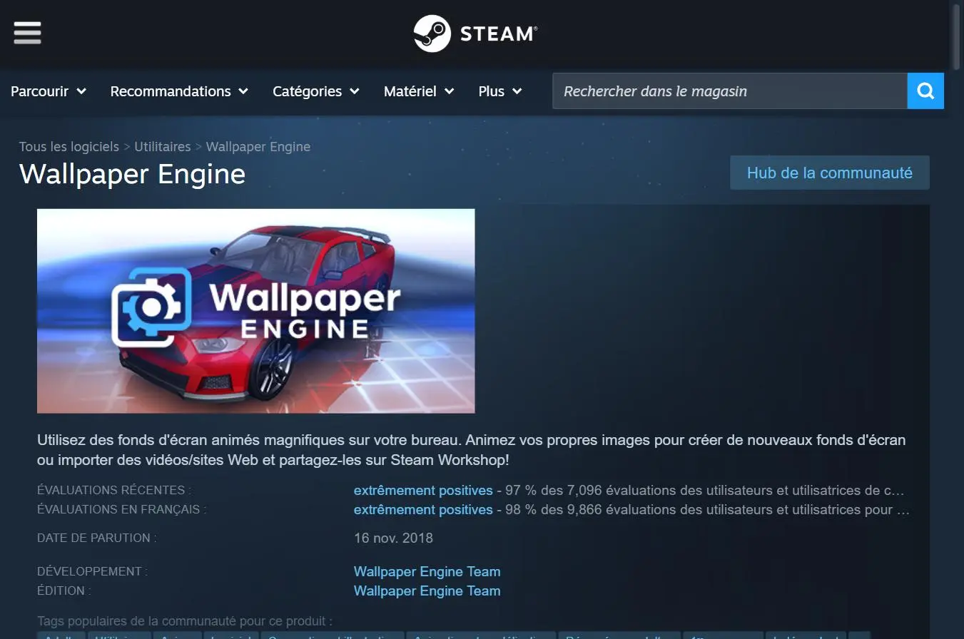 Wallpaper Engine sur Steam - fond d'écran vidéo Windows