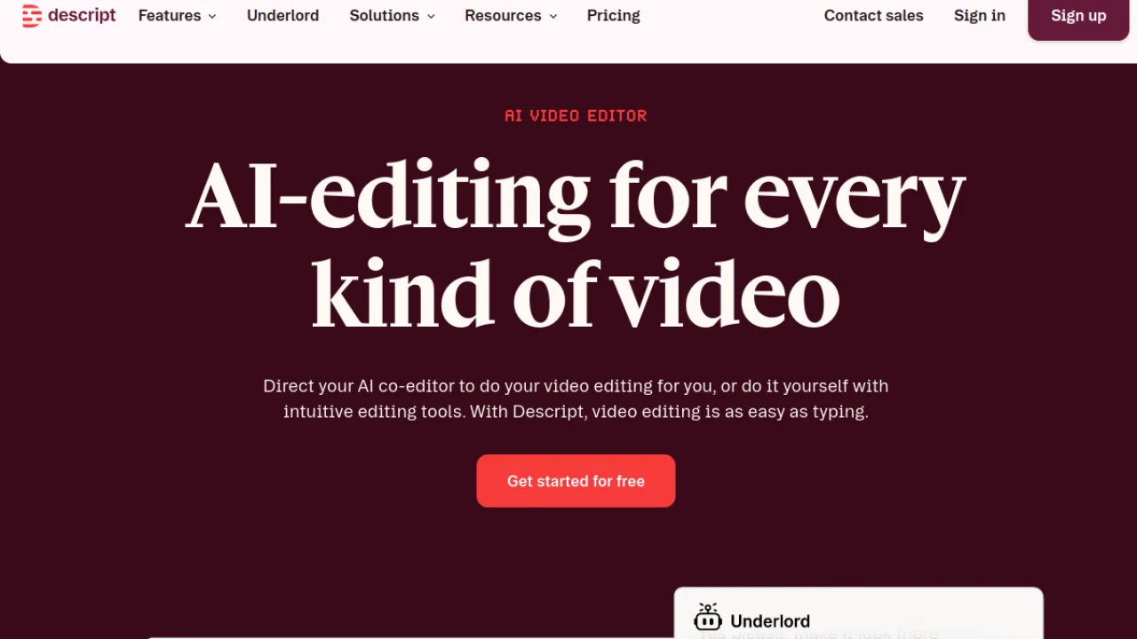 Description Interface 2026 - video editing text