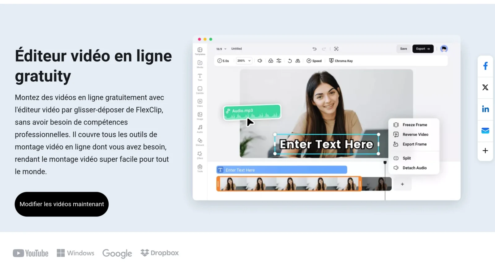 Outils IA de FlexClip : text-to-video, sous-titres, voix off