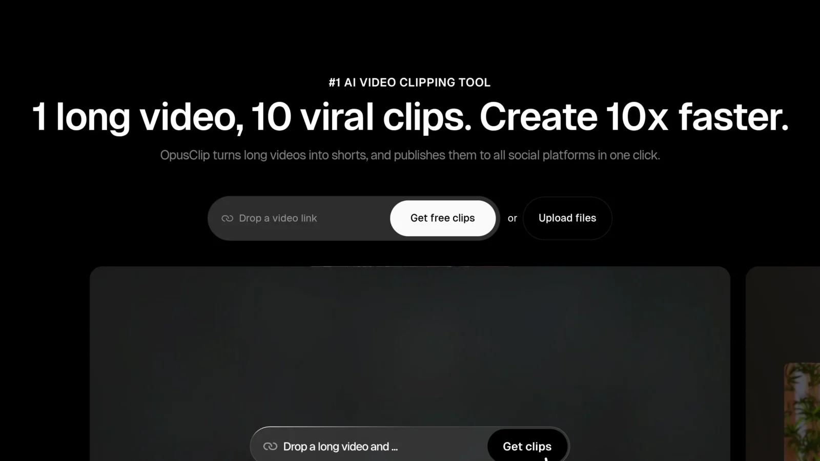 Opus Clip homepage, tool AI Video repurposing