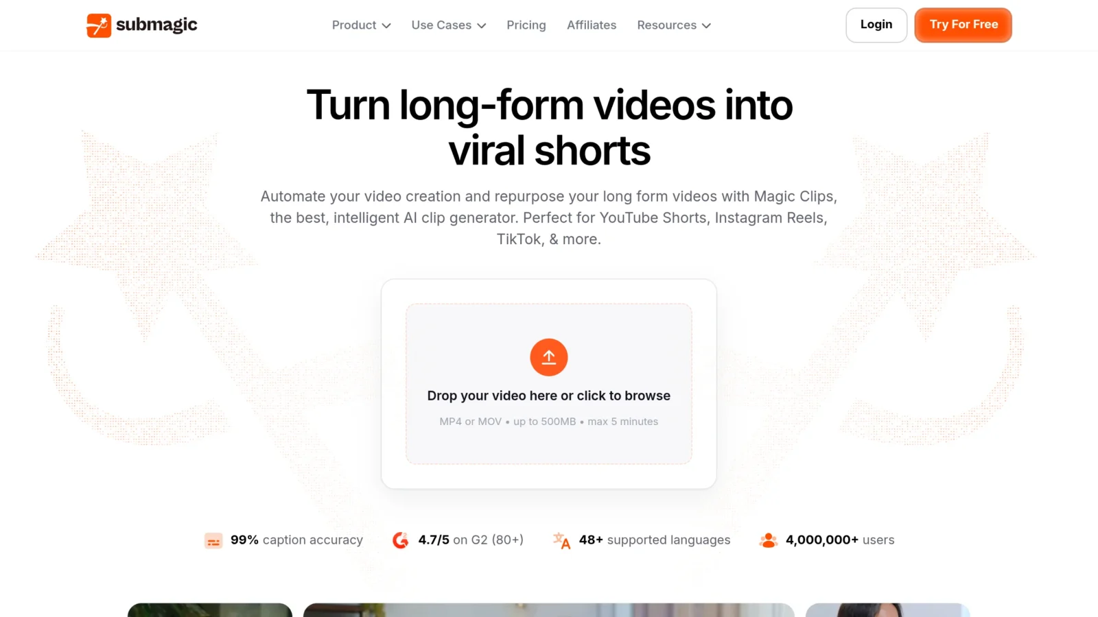 Feature Magic Clips Submagic : cutting a long video into shorts