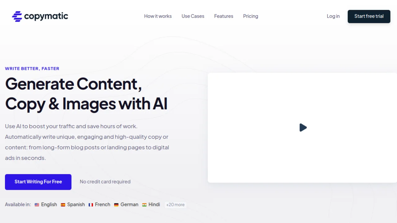 Interface de Copymatic pour scripts publicitaires