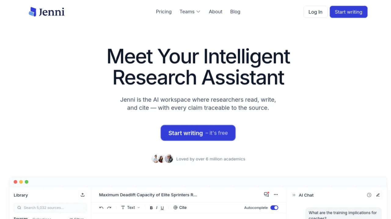 Interface de Jenni AI pour ecrire un script video