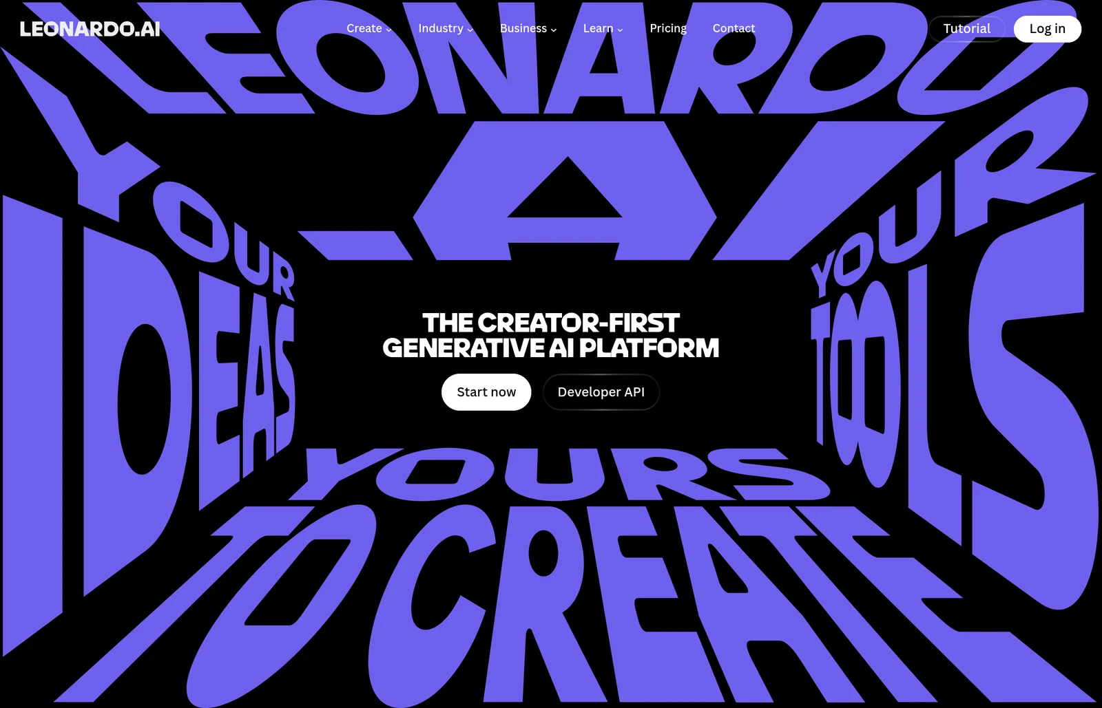 Home page of Leonardo AI presenting the general platform