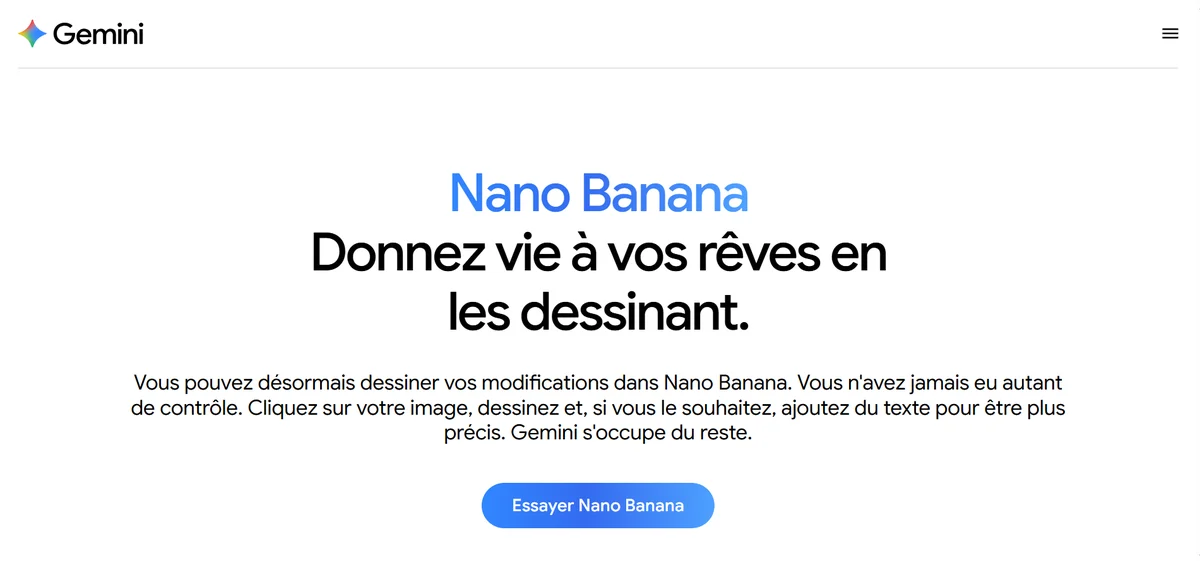Page officielle Nano Banana de Google Gemini en francais