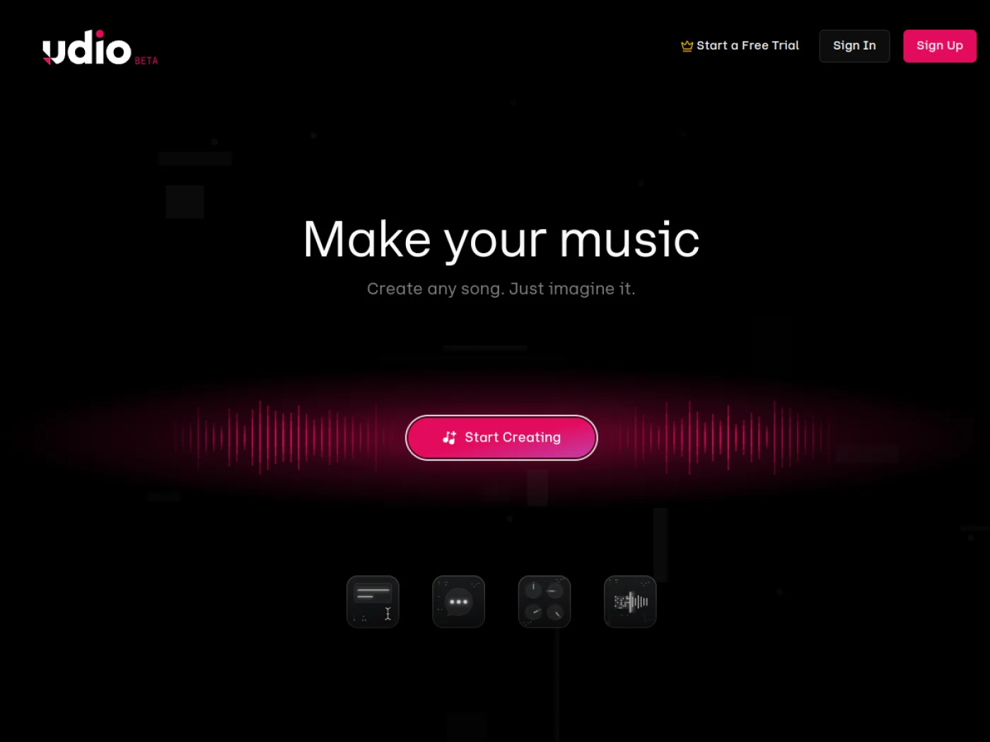Page d accueil de Udio avec le bouton de creation musicale
