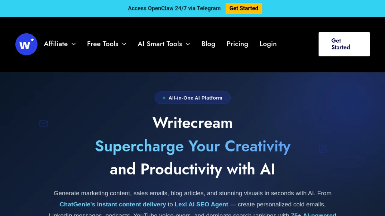 Interface de Writecream script et voix off