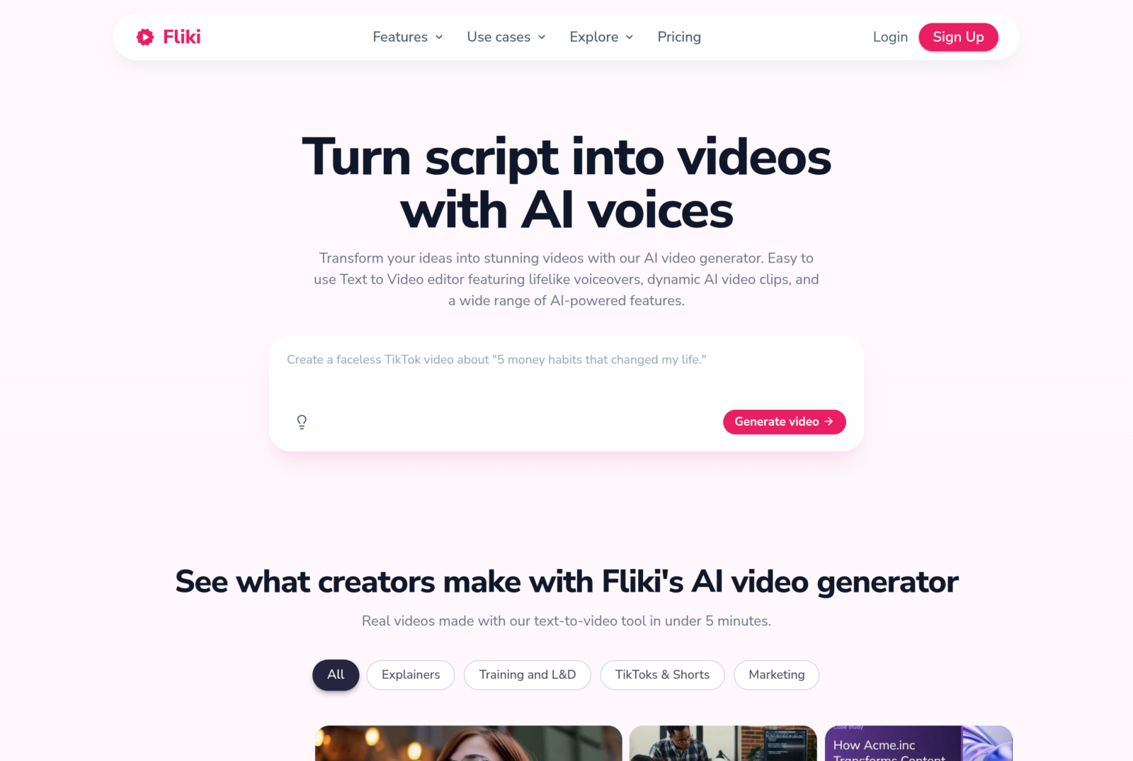 Fliki AI, workflow blog to video