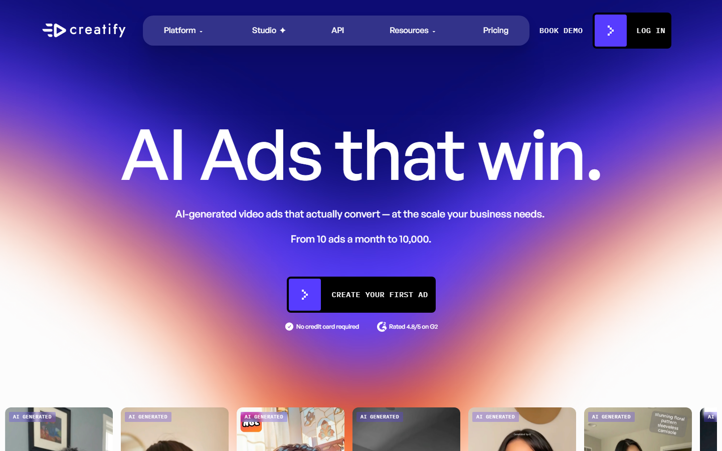 Creatify homepage 2026