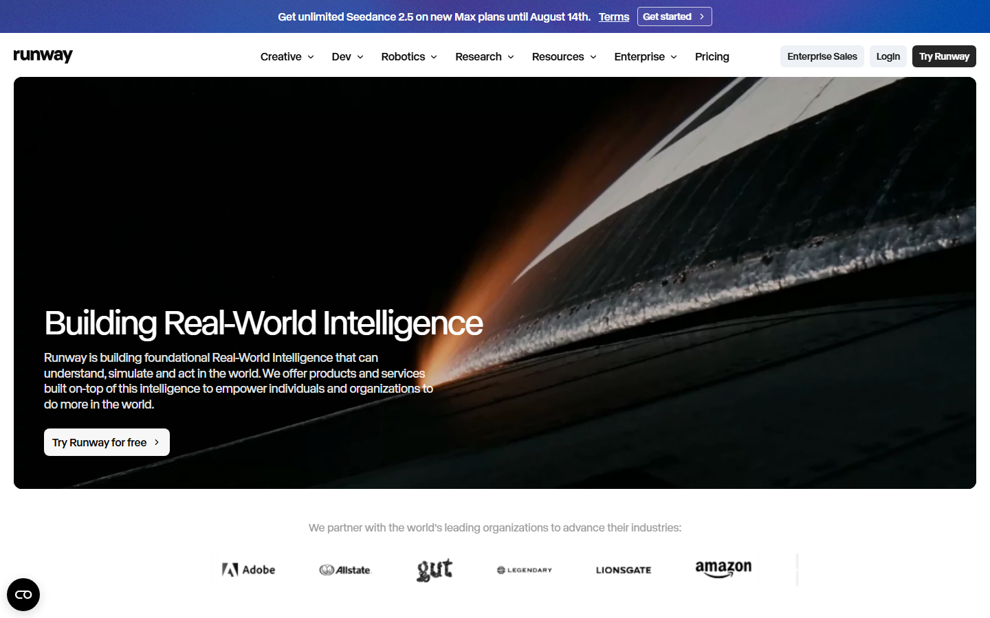Runway homepage 2026