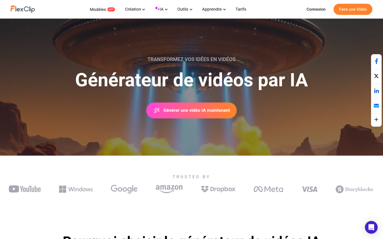 Generateur de video par AI FlexClip a partir d'un texte ou d'une URL