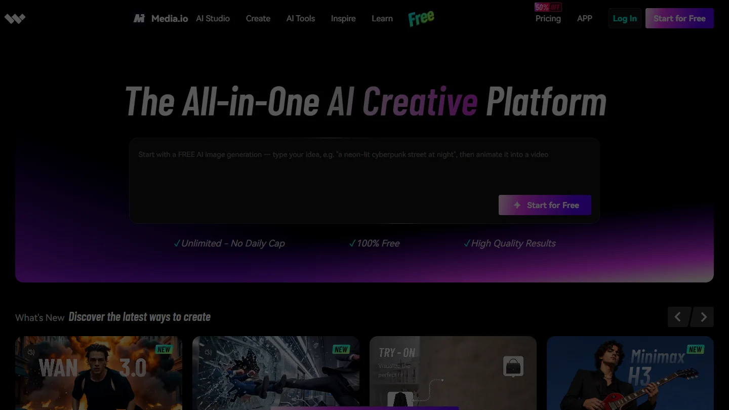 Media.io interface video enhancer AI