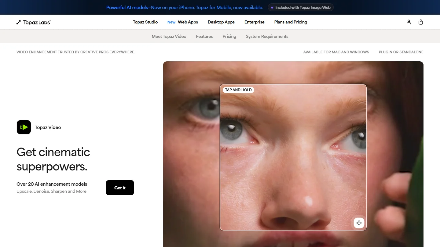 Interface de Topaz AI Video pour amélioration vidéo