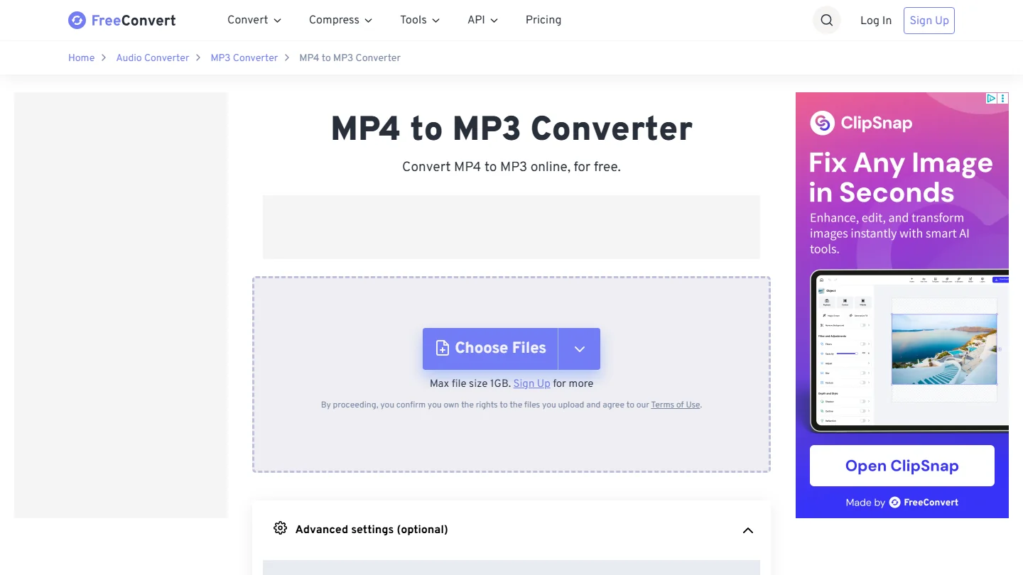 FreeConvert MP4 to MP3 converter