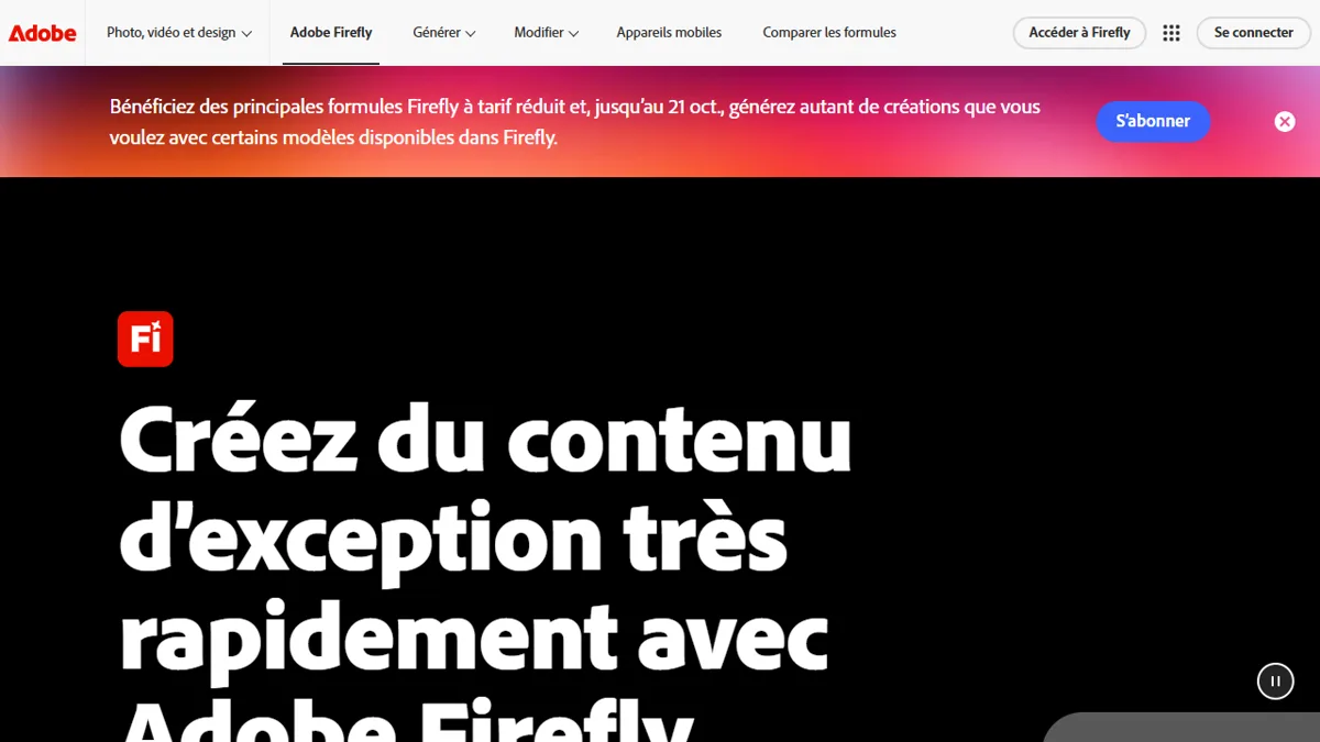 Page officielle d'Adobe Firefly