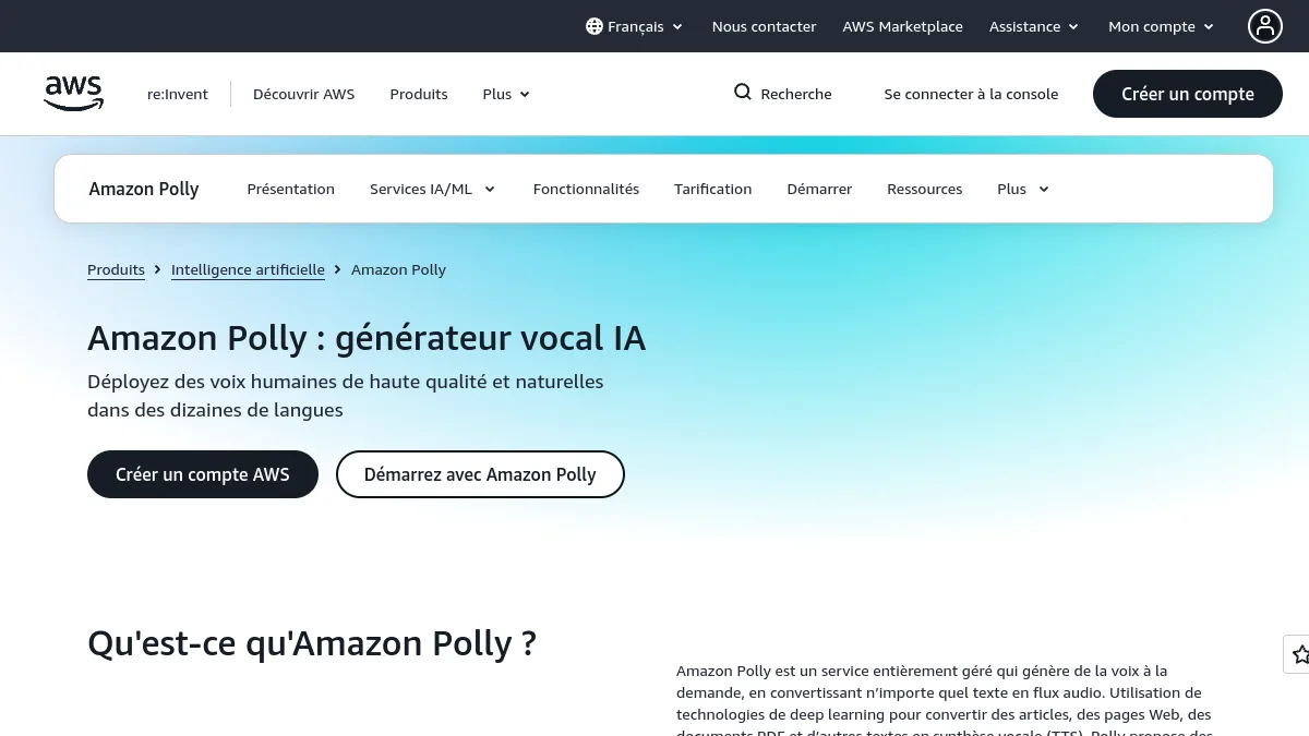 Amazon Polly's official page on AWS website
