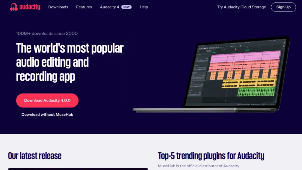 Audacity homepage, open source audio editor