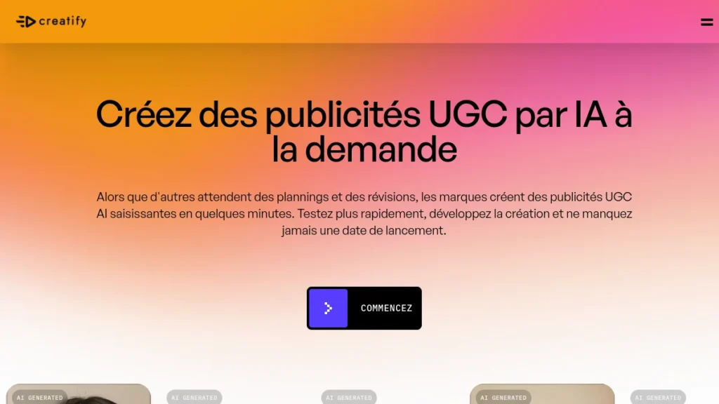 Page Creatify to create UGC ads with avatars AI