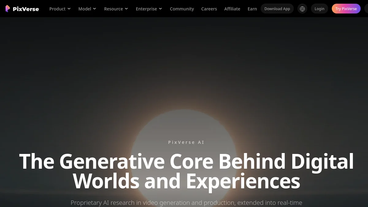 PixVerse AI homepage where you create a free account