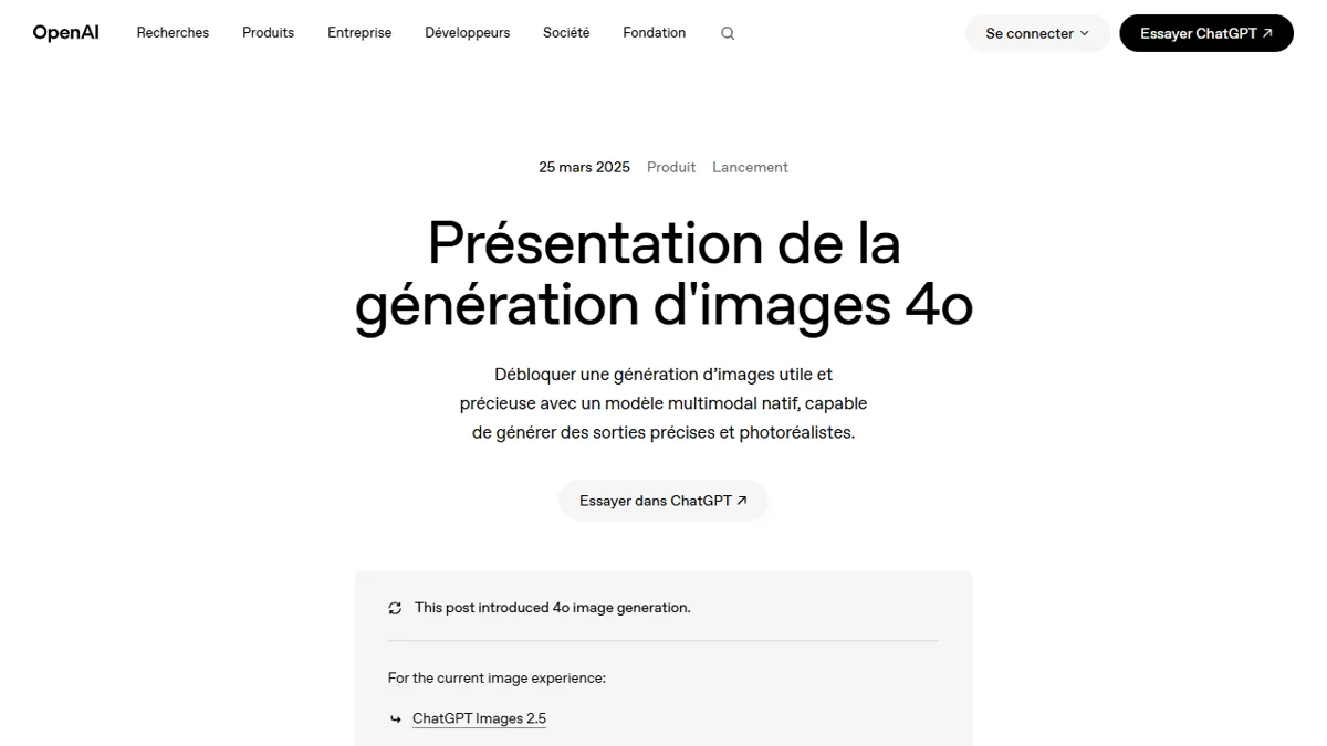 Page de présentation de la génération d'images dans ChatGPT
