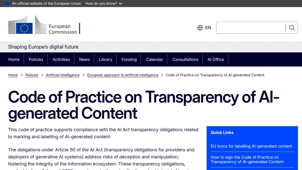 European Commission page on the Code of Good Practice for Content AI