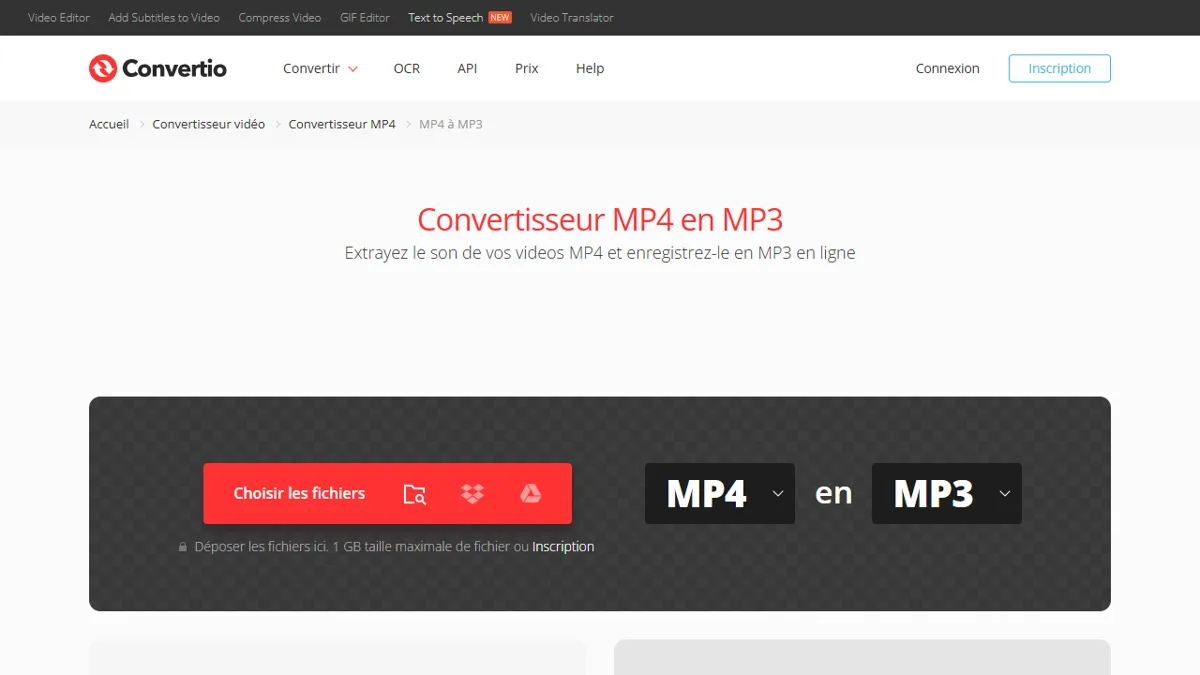 Convertisseur MP4 vers MP3 en ligne de Convertio