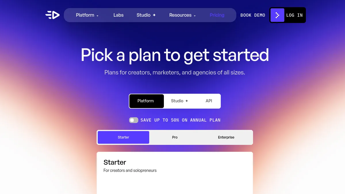 Page des tarifs de Creatify AI avec le plan gratuit