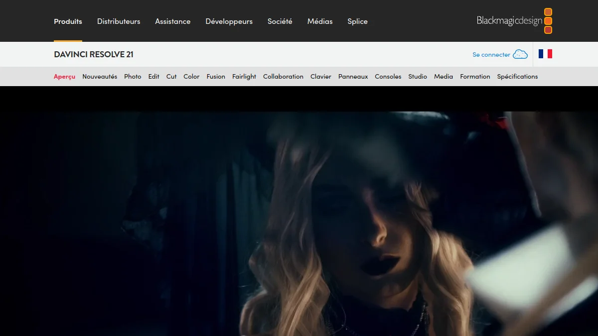Page officielle de DaVinci Resolve 21 sur le site de Blackmagic Design